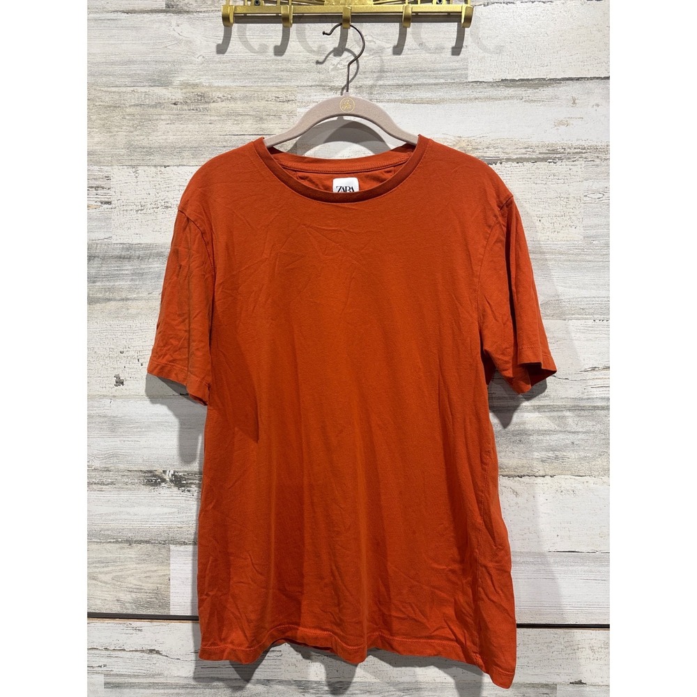 Zara T-Shirt Men Medium Orange Short Sleeve Cotton Basic Minimalist EUC
